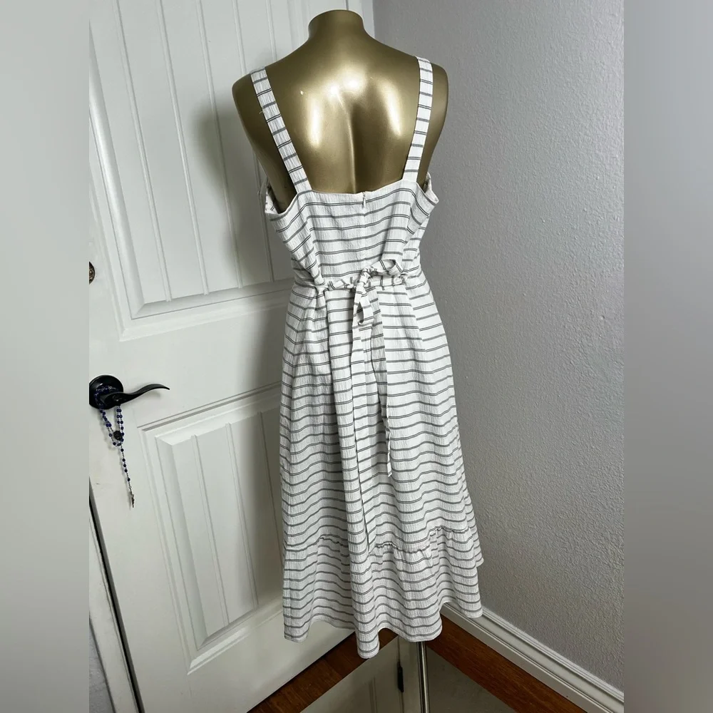 New Banana Republic Nautical Crepe Wide Strap Ruffled Belted Sun Dress Midi - Picture 6 of 10